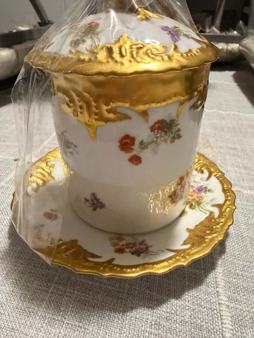 Antique Limoges France Porcelain Condensed Milk Jar Container set